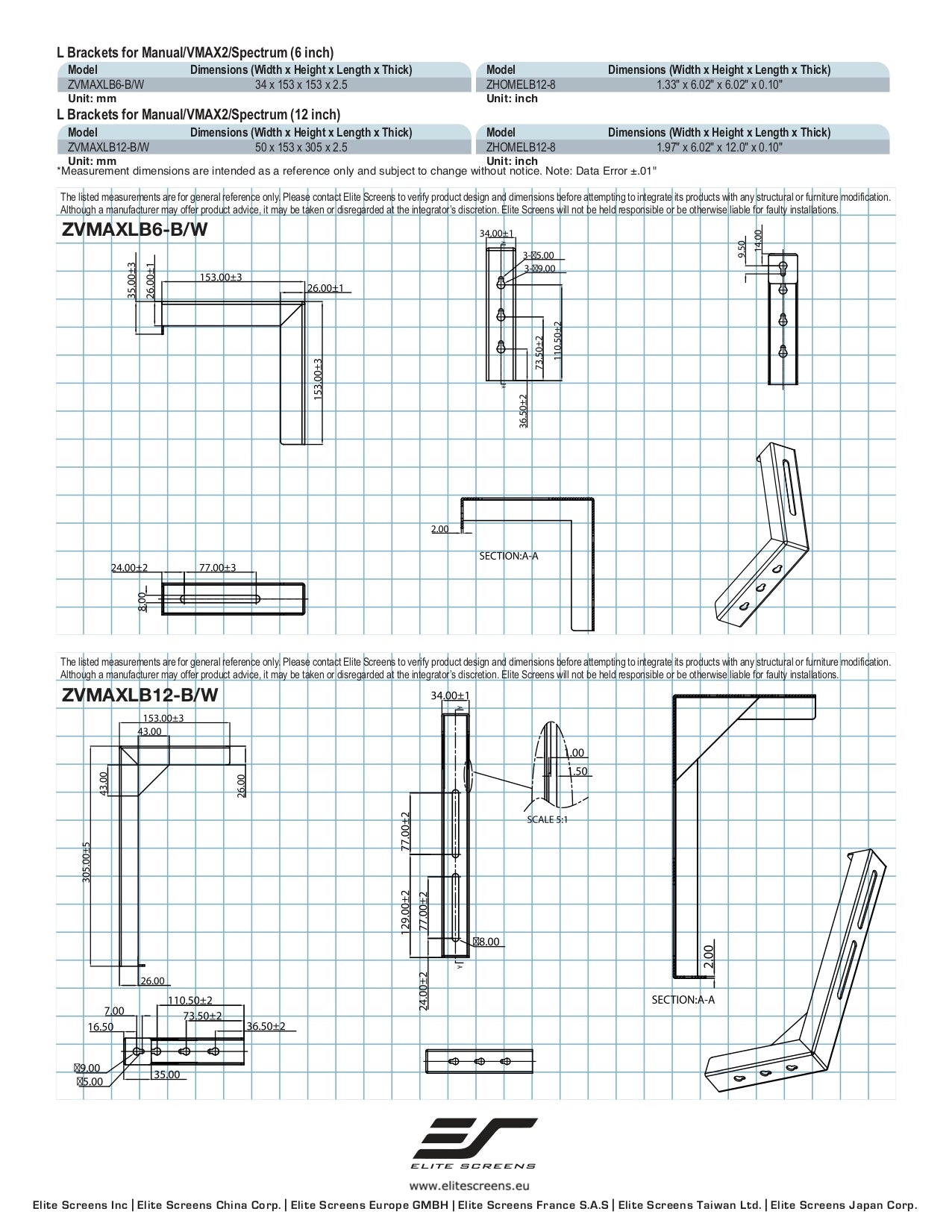 SEPARADORES DE PARED - SOPORTES EN L ZVMAXLB6-W