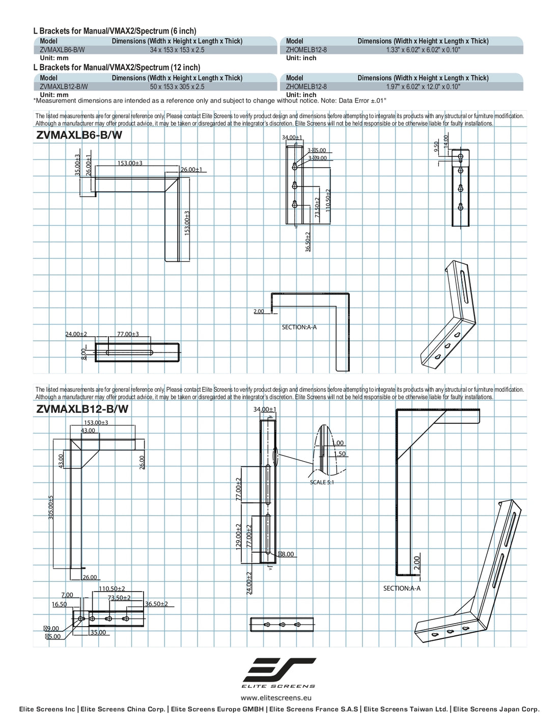 SEPARADORES DE PARED - SOPORTES EN L ZVMAXLB6-W